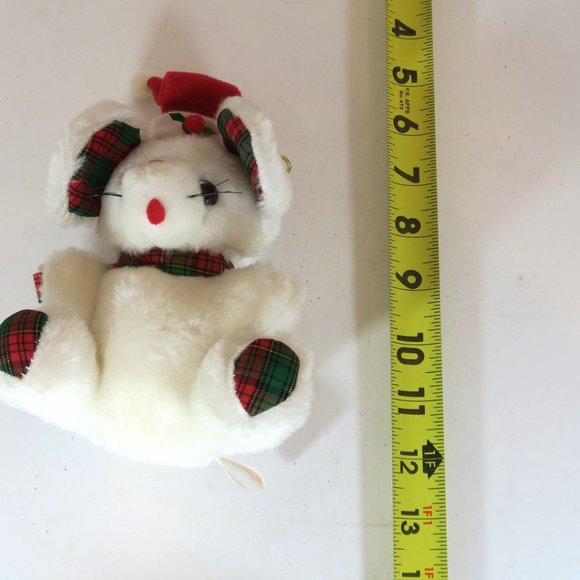 Fun World Plush Santa White Mouse Stuffed Animal Plaid Ornament Christmas - Picture 8 of 9
